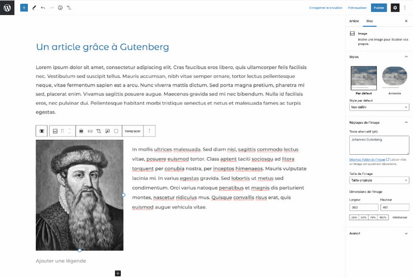 L'interface Gutenberg de WordPress